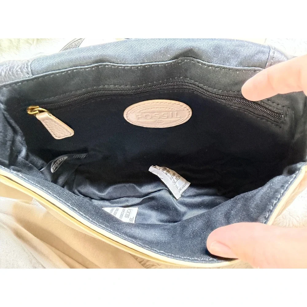 Fossil Preston Crossbody Flap Bag Bone Black Leather ZB5941105